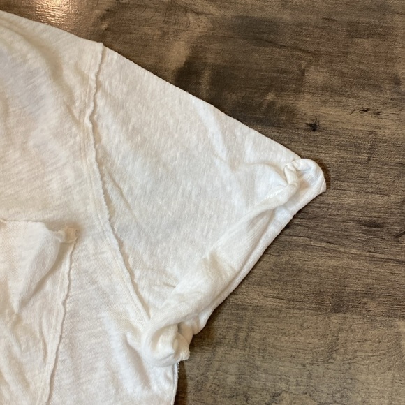 We the Free Linen Blend Boxy White Pocket Burnout tee Med - Picture 4 of 6